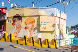 Jungkook and Jimin mural at Gamcheon Culture Village